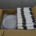 Goodluck 350 Piece Black Plastic Dinnerware Set for Party, Clear Disposable Plates for 50 Guests, Include: 50 Dinner Plastic Plates, 50 Dessert Plates, 50 Pre Rolled Napkins with Cutlery Set, 50 Cups