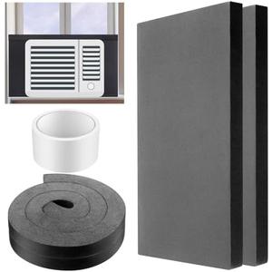 Pangda 2 Pcs 17 x 9 x 7/8 Inch Window Air Conditioner Insulated Foam Panels Insulation Winter Ac Side Surround Panels Kit with Top Seal Strip for Summer and Winter Indoor (Black)