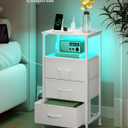 SONGMICS BELLAH Collection - Nightstand with Charging Station and App-Controlled Adjustable LED Lights, Bed Side Table, 3 Drawer and 1 Open Shelf, Bedroom, Cloud White and Snow White ULGS303WH01S