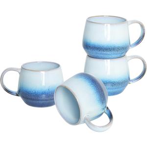 Bosmarlin Large Ceramic Coffee Mug Set of 4, 23 Oz, Coffee Cups with Big Handle, Microwave Safe, Unique Reactive Glaze (Blue)