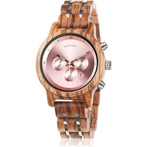 BOBO BIRD Women Wooden Watches Luxury Wood Metal Strap Chronograph & Date Display Quartz Watch Fashion Zebra Wood Casual Business Ebony Wristwatches
