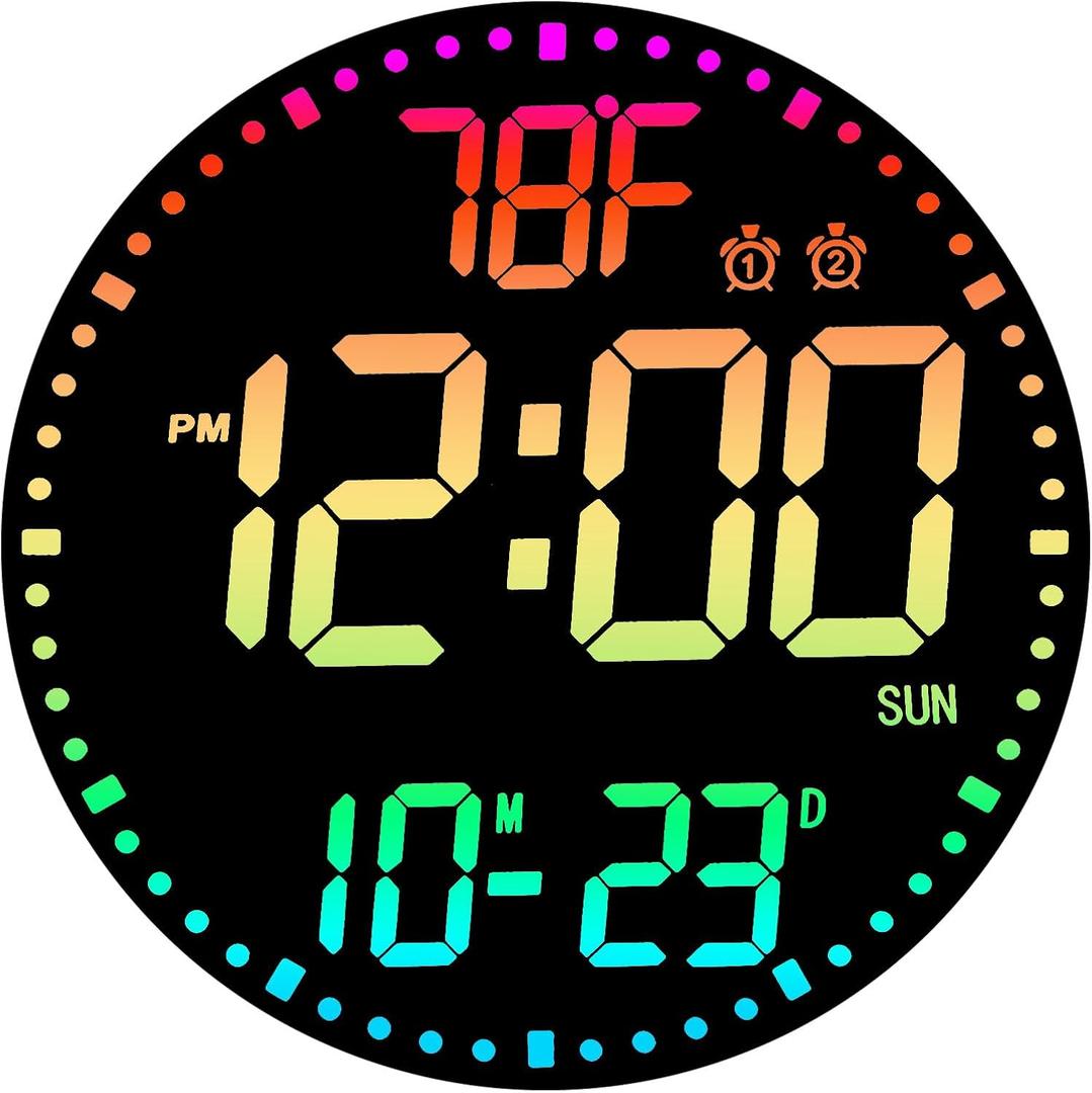 Large 12" RGB Color Changing Digital Wall Clock with Remote Control | LED Display Plug-in Clock with 3 Brightness Levels & Temperature Display | Perfect for Home, Gym, Classroom, Office
