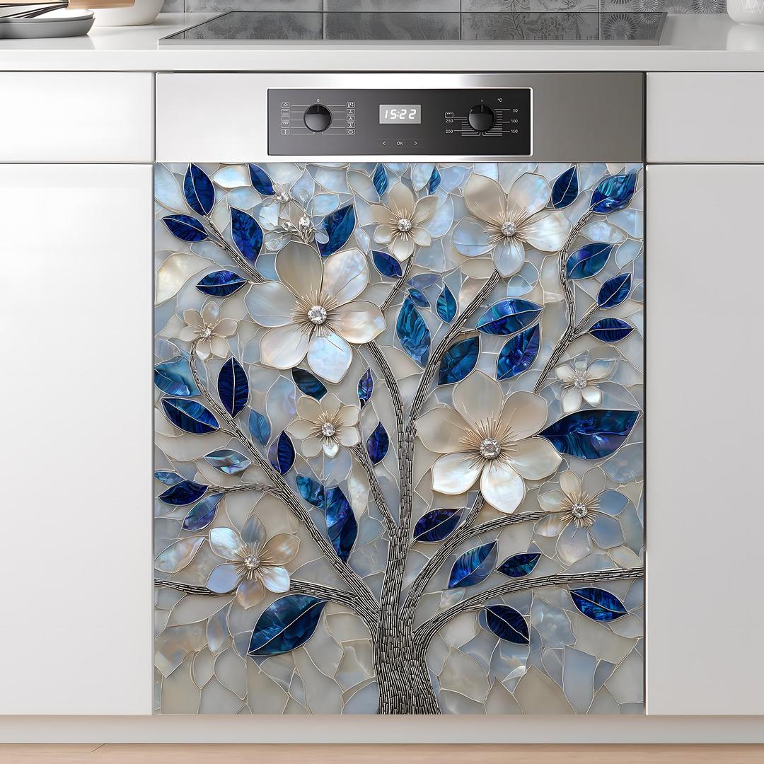 AOHMPT Dishwasher Magnet Sticker Cover Panel Decal Refrigerator Magnetic Sticker Decorative for Kitchen Decoration,Fridge Door Cover, Appliances Stickers (Flower, 23.03"x25.59")