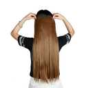 S-noilite Clip in on Hair Extension 5 Clips One Piece Full Head Hairpiece Heat-Resistant Synthetic Hair Long For Party (23" straight, dark brown)