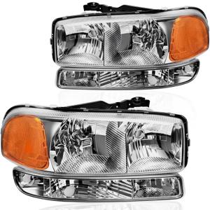 DWVO Headlights Assembly Compatible with 1999-2006 GMC Sierra 1500/2500, 07 Sierra 1500/1500HD/2500HD/3500 Classic, 00-06 GMC Yukon/Yukon XL Headlamp Amber Reflector Clear Lens Chrome Housing