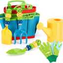 FITNATE Green Kids Garden Tools Set,6 PCS Gardening Tools for Kids Including Watering Can, Shovel, Rake, Fork, Children Gardening Gloves and Garden Tote Bag, All in One Set