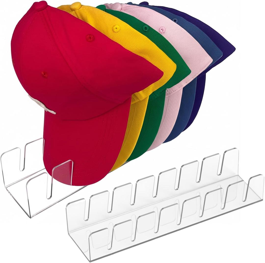 Hat Stand, Holder Organizer for Baseball Caps, 2 Pack Acrylic No-Install Hat Rack for 14 Caps Storage, Hat Organizer and Display Stand for Closet, Bedroom, Dresser, Office, Shelf Decoration