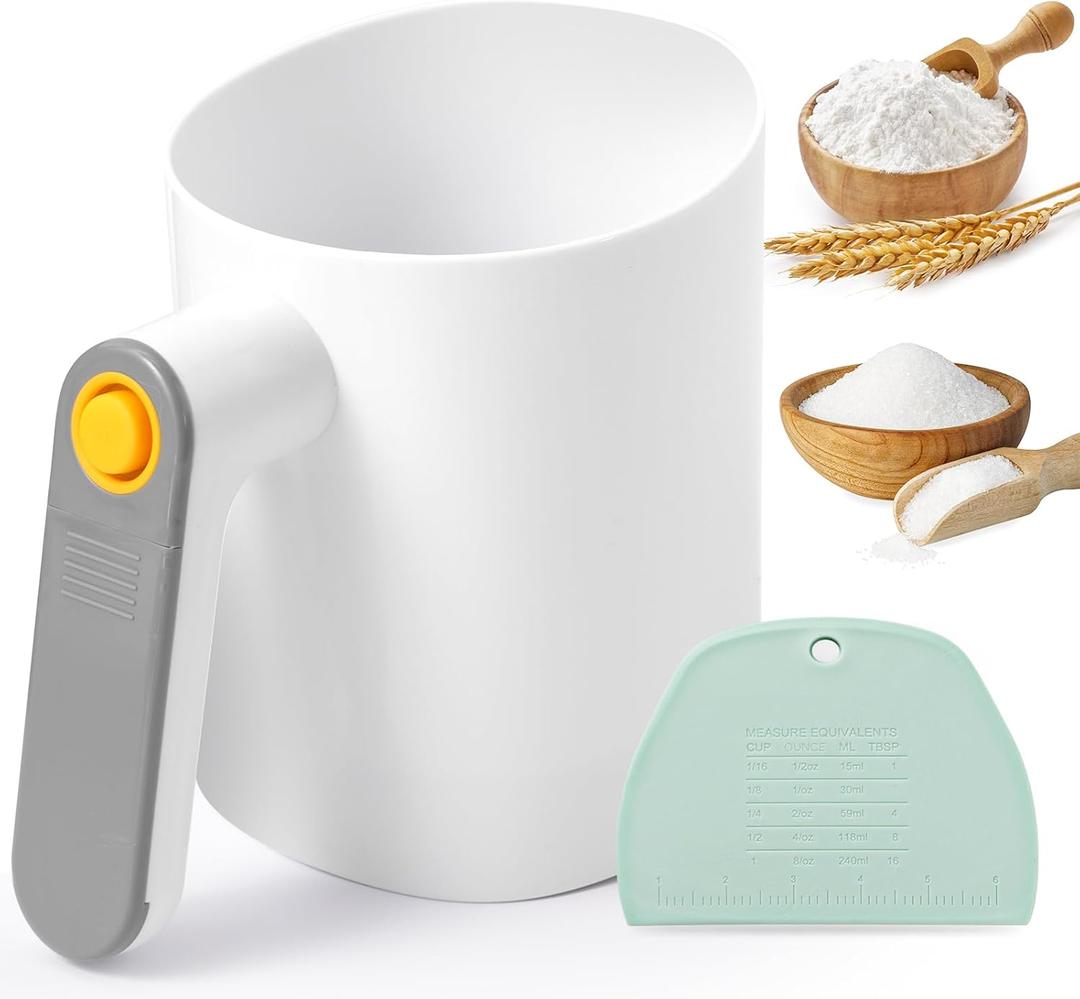 Electric Flour Sifter, Battery Operated Flour Sifter for Baking , Ergonomic Handle Flour Sieve for Cooking, Pastry Baking, Easy to Clean (White)