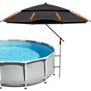 7FT Above Ground Pool Umbrella Adjustable Pool Shade with Tilt Design, Heavy Duty Outdoor Umbrella for Above Ground Pool, Pool Umbrella for Inside of Pool with Wind Stakes & Storage Bag