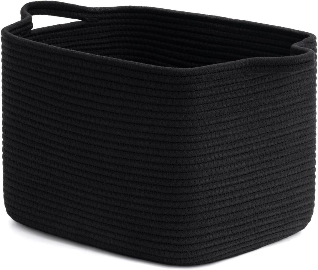 INDRESSME Woven Storage Basket, Black Baskets for Gifts, Nursery Toy Basket, Rope Baskets for Organizing, Shelf Storage, Multi-Purpose Organizer for Shoes, Clothes, Towels, Laundry 13 x 10 x 9 Inches