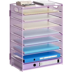 Marbrasse Paper Organizer Letter Tray, 9 Tier Mesh File Organizer with Handle, Paper Sorter Desk Organizer for Home Office Supplies - Purple