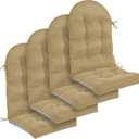 Geelin 4 Pcs Outdoor Patio Chair Cushion Thick High Back Adirondack Chair Cushion Tufted Weather & Fade Resistant Anti-Slip Outside Rocking Chairs Pads with Ties, 44 x 19 x 4 Inch (Brown)