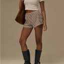 Women's Micro Mini Gingham Shorts Mid Rise Mini Shorts Vintage Summer Outfits (Beige, L)