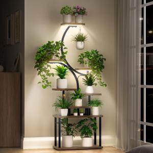 Plant Stand Indoor with Grow Light, 8 Tiered 66" Tall Plant Shelf, Corner Large Plant Stand for Indoor Plants Multiple, Metal S-Shaped Plant Flower Holder, for Living Room, Patio, Balcony