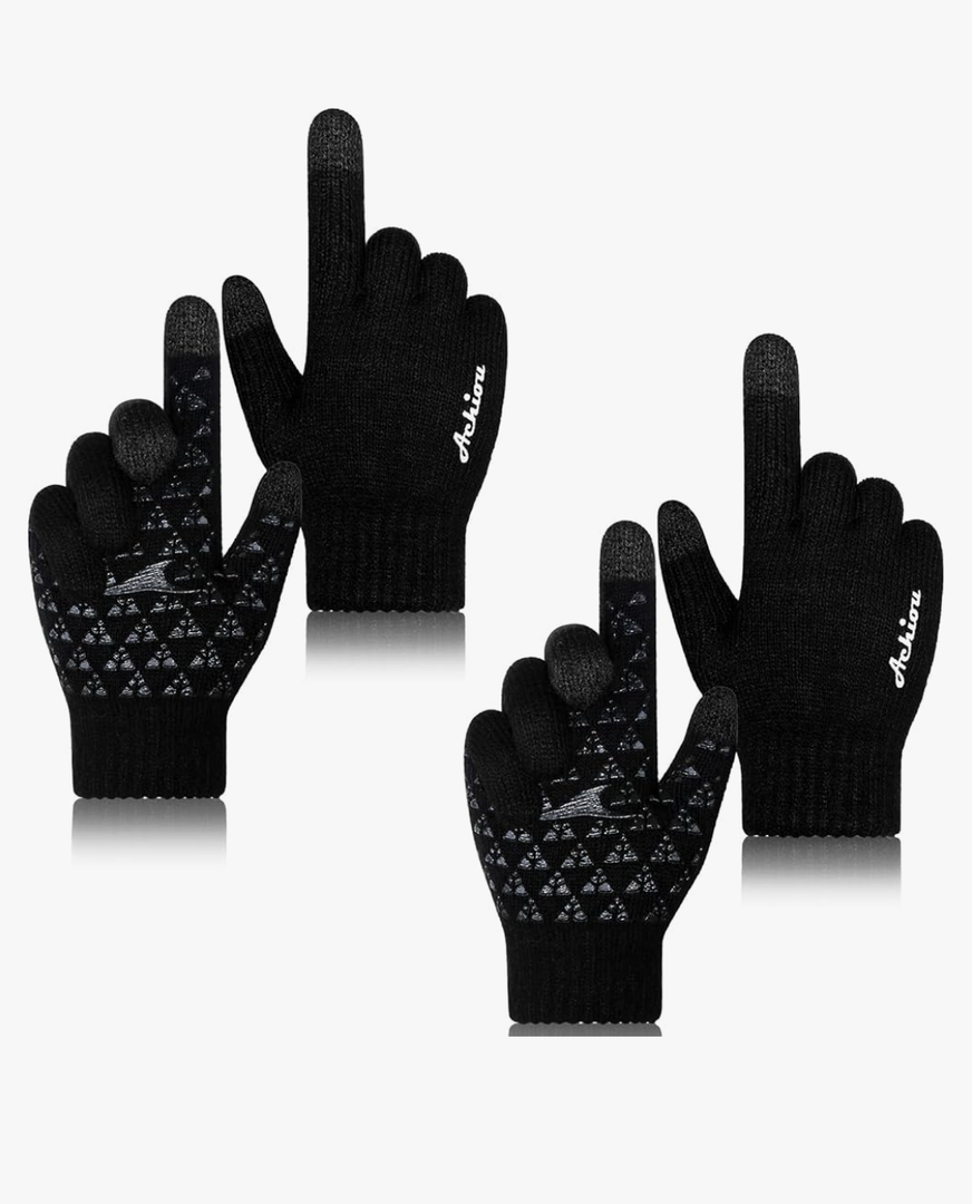 Achiou Winter Gloves for Men Women, 2 Pairs Touch Screen Texting Warm Running