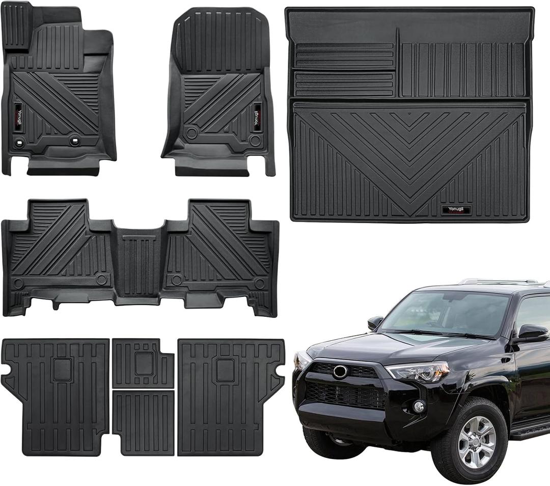 Floor Liners for 2013-2024 Toyota 4 Runner 5 Seat Accessories Floor Mats Trunk Cargo Mats and Backrest Mats All Weather TPE Rubber Protection Mat (5 Seat Full Set 8 Pcs)