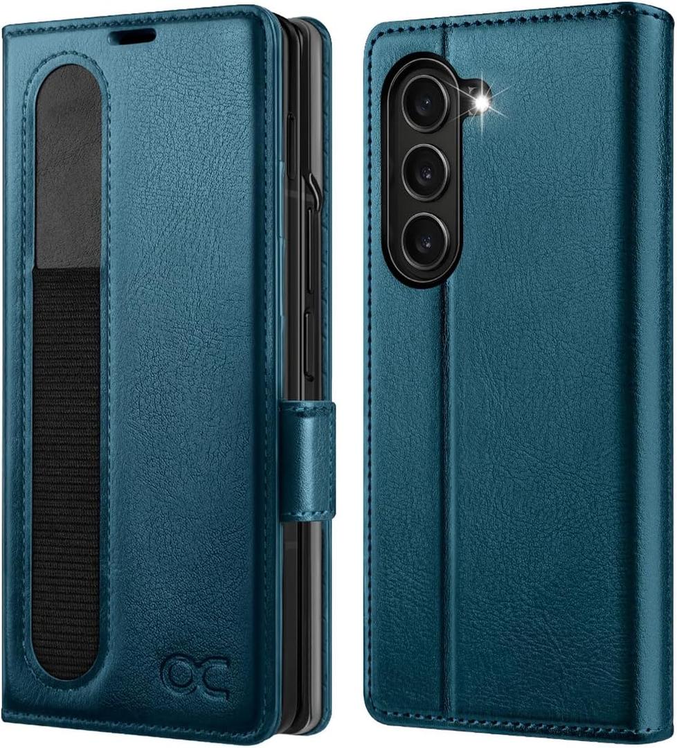 OCASE Compatible with Samsung Galaxy Z Fold6 Wallet Case with S Pen Holder, PU Leather Flip Folio, Card Slots, RFID Blocking, Kickstand, Phone Cover for Galaxy Z Fold 6 2024-Peacock Blue