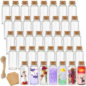 Kingrol 70 Pack 30ml Cork Stoppers Glass Bottles, Wishing Bottles with Personalized Label Tags and String, Mini Bottle for DIY Crafts, Wedding Party Favors