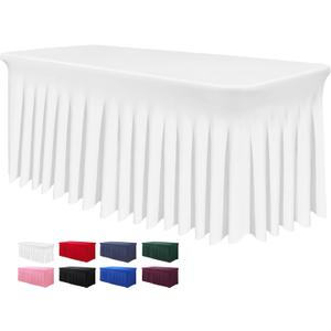 BDDC Table Skirts for Rectangle Tables 6ft  OnePiece White Tablecloths and Skirt, Wrinkle Resistant Ruffles Elastic Cover for Banquets, Weddings, Events, Parties