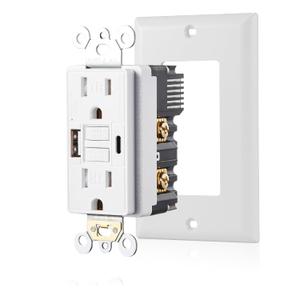 15 Amp Self-Test GFCI Outlet Combination with USB Type A and Type-C, Tamper Resistant Thinner Duplex Outlet, in-Wall, USB Charger for Smartphones, Tablets and Smart Home Appliance, White