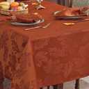 SASTYBALE Thanksgiving Rust Red Maple Leaf Tablecloth - 60x84 Inch Rectangle Jacquard Vintage, Spill-Proof Wrinkle Free for Fall Harvest Feasts & Family Festive Dinners