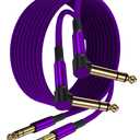 Elebase 1/4 Inch TRS Instrument Cable 10ft 2-Pack,Right-Angled to Straight 6.35mm Male Jack Stereo Audio Cord,6.35 Balanced Interconnect Line for Electric Guitar,Bass,Keyboard,Mixer,Amplifier,Speaker (Purple)