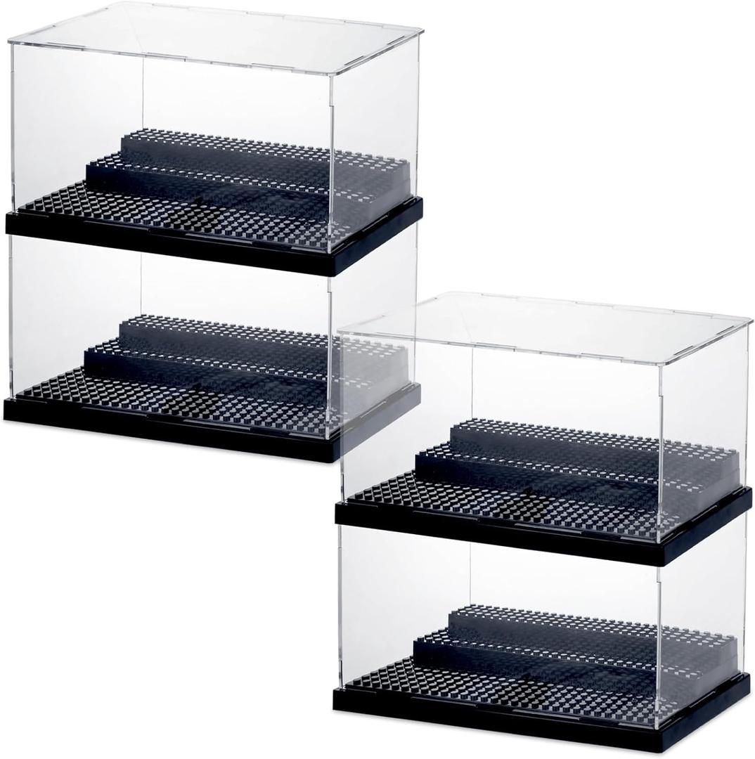 RHBLME Acrylic Display Case for Minifigure Action Figures Blocks (Black - 4 Pack)