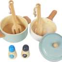 WoodenEdu Premium Toddler Play Kitchen Toys, Wooden Kitchen Utensils, Accessories for Pretend Play Kitchen Set, Montessori Learning Toy, Pretend Cooking Playset, Gift for 3+