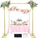 WellSign 8.2FT Square Arch Backdrop Stand,Metal Gold Backdrop Stand Heavy Duty Adjustable,Extra 2 Clamps Change Over The Table Rod Stand,Wedding Balloon Arch Stand for Valentine Parties Decoration