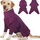 Dog Winter Coat Soft Fleece Pullover Pajamas, Fullbody Dog Cold Weather Jacket, Warm Pullover Doggie Winter Thermal 4-Legged Onesie Jumpsuit,High Collar Snowsuit Sweater for Dogs (XX-Large, Red)