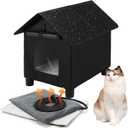 Elevated Heat Outside Cat House,Waterproof Heater Feral Cat Shelter for Indoor Outdoor Kitty,Warm and Insulated Outside Heated Kitten Bed with Thermostatic Heating Pad for Cold Winter (13.3"W*16.9"D*18.5"H with foot, Black)