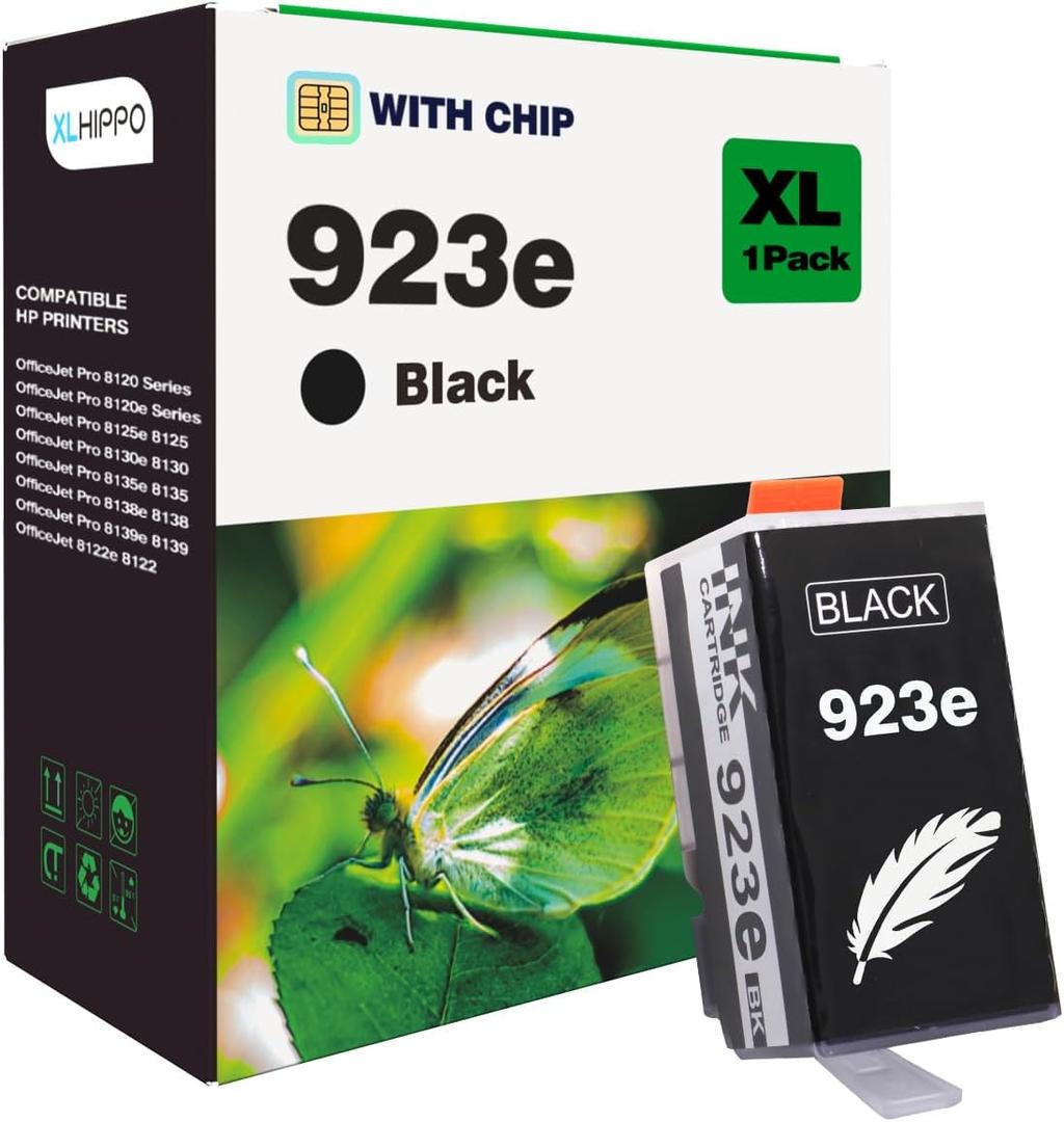 923e 923XL Black Replacement for HP 923 Black Ink Cartridgs for HP Printers Office Jet Pro 8125e 8135e 8138e 8139e 8130 8130e Series OfficeJet 8122e 8120 Series Printer(1 Pack 923 XL)