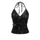SOLY HUX Women's Y2k Sequin Halter Crop Top Cute 3D Butterfly Glitter Coquette Party Club Tops Pure Black Medium