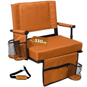 Extra Wide Bleacher Seat w/ Back & Cushion, Stadium Seat w/ Support -Orange