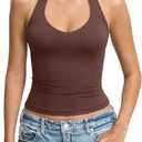 EasyGala Womens Double Lined Halter Tank Tops Backless V Neck Sleeveless Shirts Sexy Going Out Tops Summer Trendy 2026 (Brown, S)