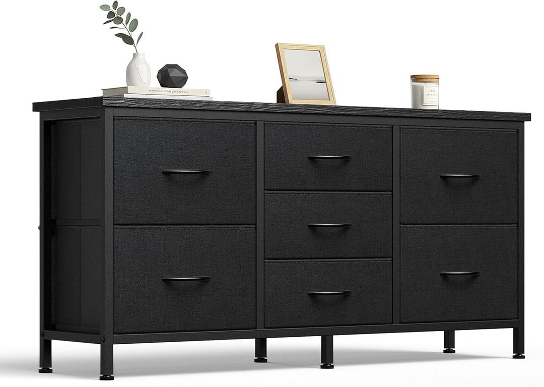 DUMOS 7 Drawer Fabric Dresser, Clothes Organizer Storage Tower for Bedroom, 11.8"D x 47.2"W x 23.6"H