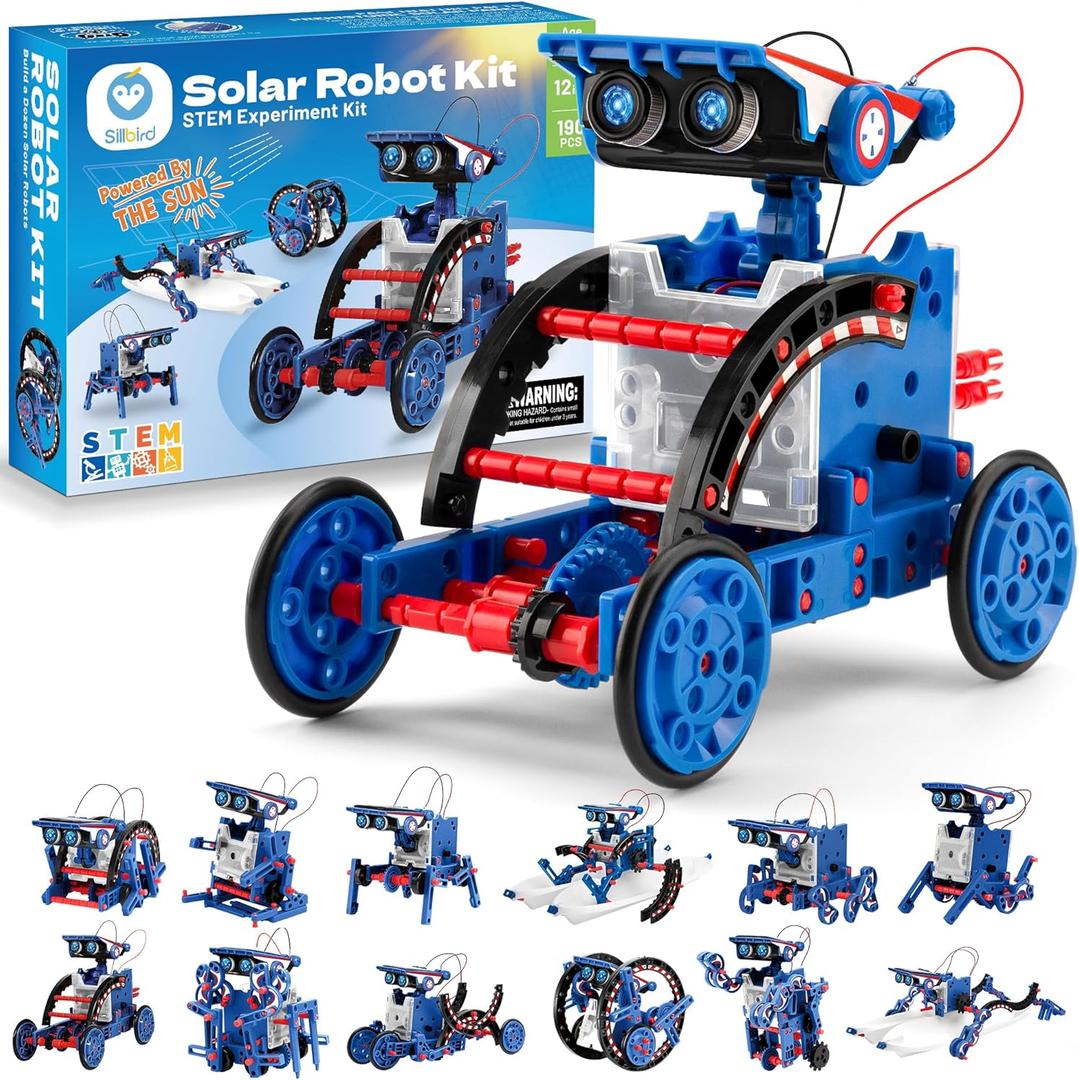 Sillbird Solar Robot Building Kit STEM Gift for Boys Aged 8-12, 12-In-1 DIY Science Educational Robotic Toys for Kids Teens Birthday, Powered by The Sun with 190 Pieces