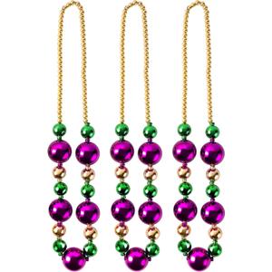 JOYIN 3 Pcs Mardi Gras Jumbo Bead Necklaces, 44'' Gold Green Purple Necklaces Beads for Mardi Gras Parade Decorations Party Favors Supplies, Costume Outfit Accessories