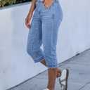 luvamia Capri Jeans for Women Trendy Mid Rise Distressed Raw Hem Casual Summer Stretchy Denim Capris Pants Relaxed Fit (Blue, L)