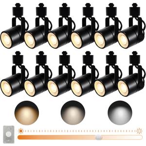 12PCS Dimmable LED Track Lighting Heads with Dedicated Dimmer and Replaceable GU10 Bulbs, Black 3CCT Ceiling Spotlight Fixtures for Accent Lighting for Home, Store, Moblie Cart Black