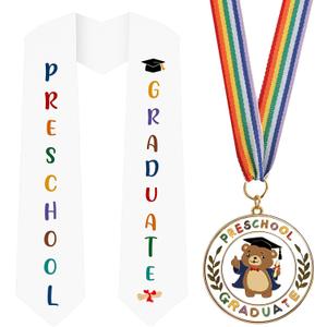 COCHIE Metal Graduation Medal with Graduation Honor Stole Sash, Grad Award Medals with Lightweight Neck Ribbon, Grad Gift Party Favor Supplies (Preschool Bear)