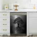 Dishwasher Magnet Cover Black Tree of Life Dishwasher Cover Magnetic Sticker Brushed Stainless Steel Effect Kitchen Appliances Fashion Door Cover Magnet Decor Decal 23" x 26" Magnetic