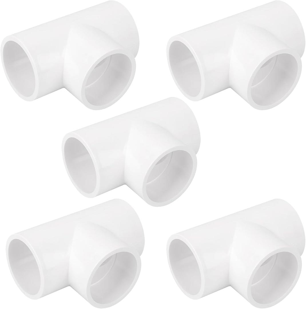 5Pack 1-1/4" PVC Tee 3 Way PVC Pipe Fittings Connector (Socket x Socket x Socket) Furniture Grade SCH40 1.25" PVC Tee Elbow Pipe Fitting Adapter for Water Supplies Build PVC Furniture Shelf