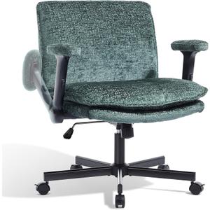 Criss Cross Chair with Flip-Up Arms and Lockable Wheels, Plush Fabric Cross Legged Office Desk Chair,Wider 125Tilting Adjustable Swivel Computer Chair for Home, Apartment, Bedroom,Green