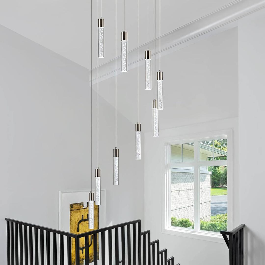 Pendant Lighting for Kitchen Island,High Ceiling Chandelier, Modern Chandelier Light Fixtures, Raindrop Chandelier Dimmable Lighting Large Living Room Chandelier Staircase Foyer,9 Lights