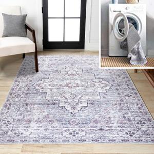 JONATHAN Y Machine Washable Gray/Purple Indoor Area Rug 4X6 ft, Didim Boho Medallion for Living Room, Bedroom, Kitchen, Office, Easy-Cleaning, High Traffic, Pet-Friendly, Non-Shedding (WSH102A-4)