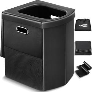 Portable Toilet for Adults, Foldable Camping Toilet with Soft & Comfortable Leather Seat,Hold Up to 400lbs, Height 16.5in for Camping, Car/Road-Tripping