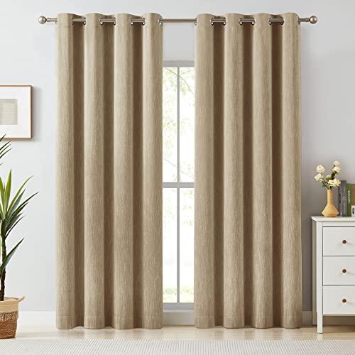 Melodieux Elegant Cotton Room Darkening Blackout Curtains for Living Room Bedroom Thermal Insulated Grommet Drapes, 52 by 96 Inch, Coffee (1 Panel)