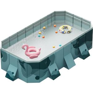 Jessie Foldable Pool for Kids and Adults Non InflatableFrame Outdoor Swimming Pool Blue Kiddie Pools Thickened Support Dog Above Ground Garden Backyard (118.11 in)