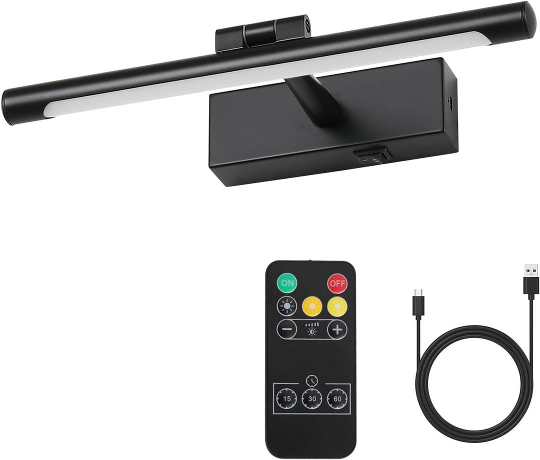 Modern LED Picture Light Dimmable 12.6 "Black Picture Light lampshade can Rotate up or Down 270 Degrees 3 Color Temperature Display Wall Art Light Battery Powered